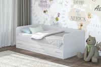 Кровать односпальная с выдвижными ящиками, "Сказка" 90х200 Анкор светлый, подростковая для подростка мальчика и девочки, напольная, детская, боковым изголовьем