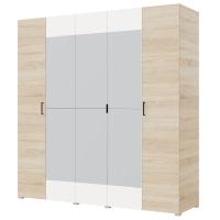 Шкаф 5ств 2250 Бостон с зеркалом 450, цвет Сонома/Белый (4 ящика+полки М+штанга)