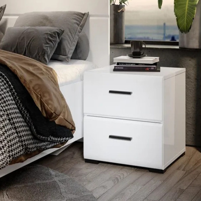 Тумба прикроватная Йорк Белый / белый глянец, ширина 50.2 см, высота 44.2 см, для спальни, с ящиками